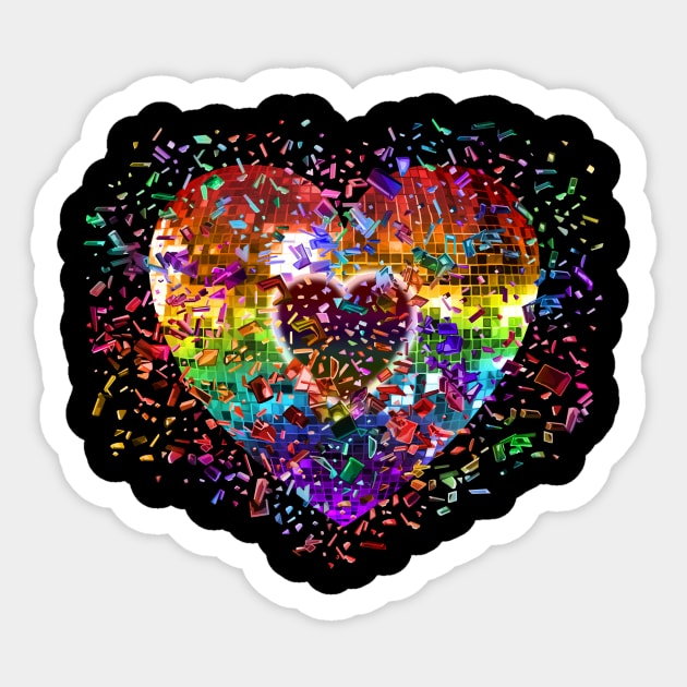 Shattered Rainbow Disco Ball Heart Sticker by Art by Deborah Camp